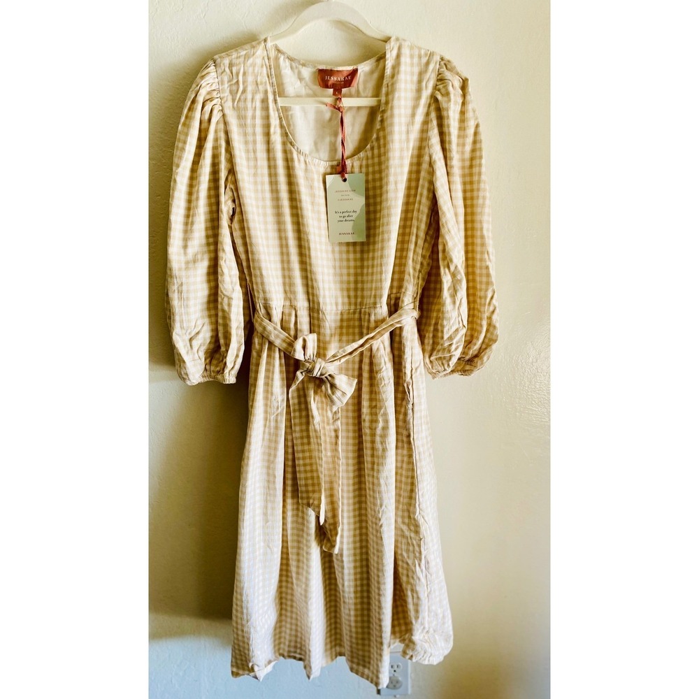 NEW JessaKae Women's Gingham Dress Long Sleeve Midi Cottagecore Prairie Large - Picture 15 of 15